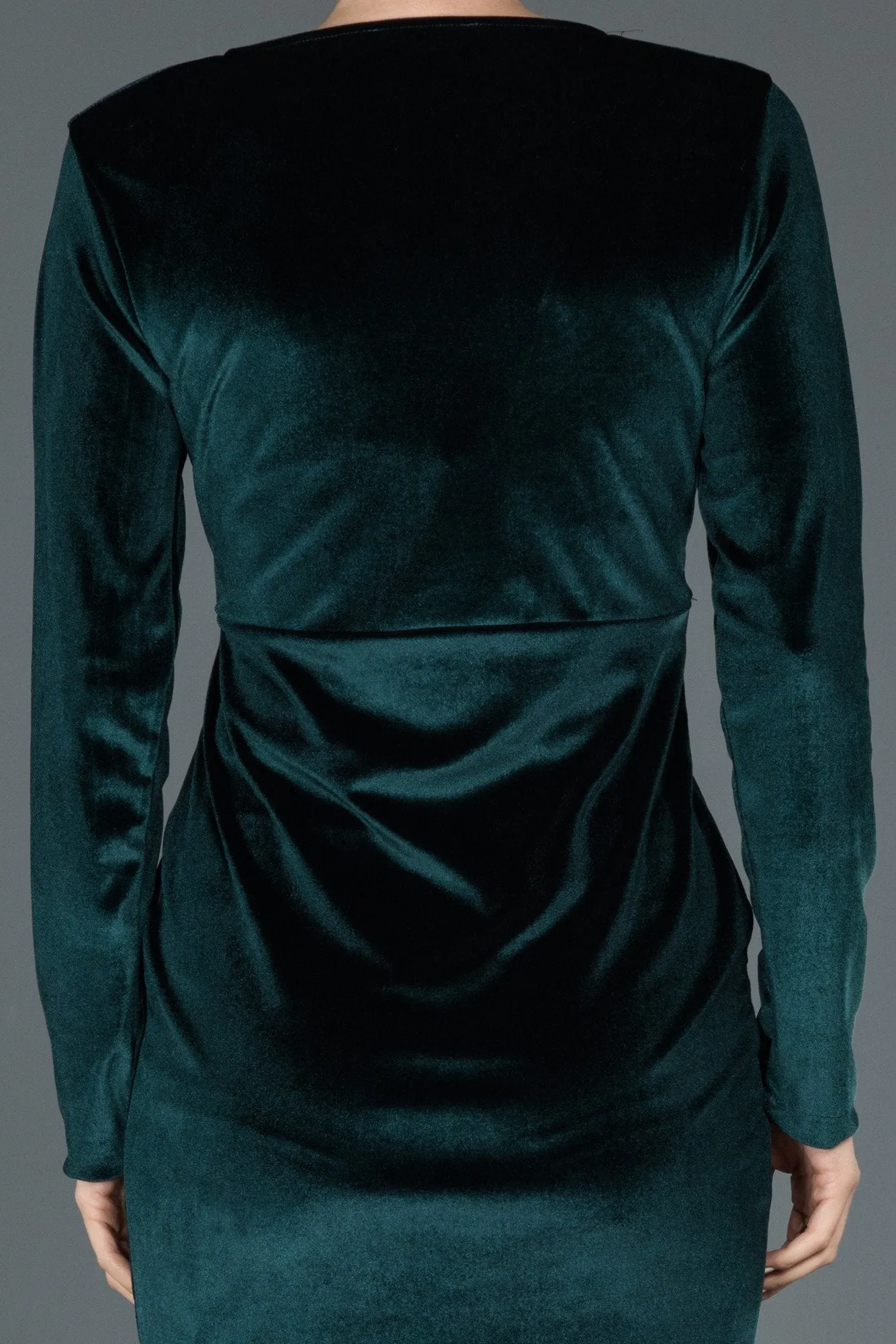 14873 Emerald Green Draped Wrap Skirt Velvet Dress
