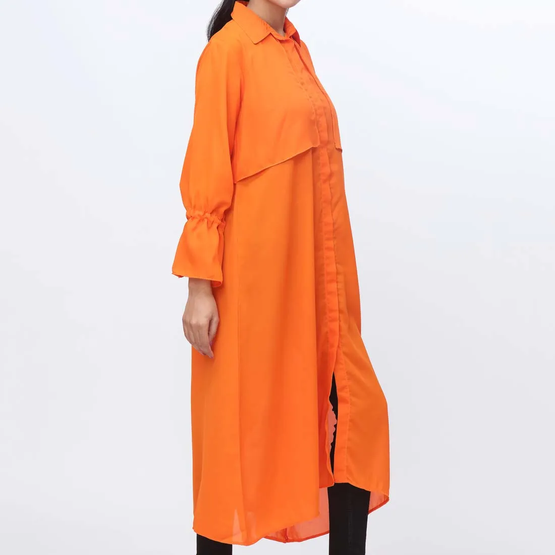 1PC- Solid Georgette Long Shirt  PW3296