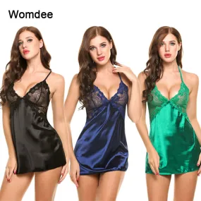 1PC Women Sexy Lingerie Imitation Ice Silk Dress Nightdress Underwear Backless Ladies Babydoll Sleepwear Erotic Sleep Tops
