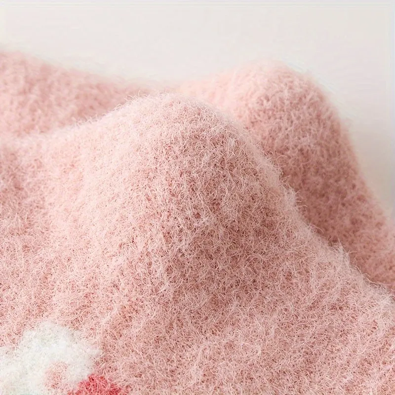 4 Pairs of Girls' Winter Pink Strawberry Rabbit Mink Velvet Mid-Calf Socks - Age 1-2, 2-3, 3-8 Years