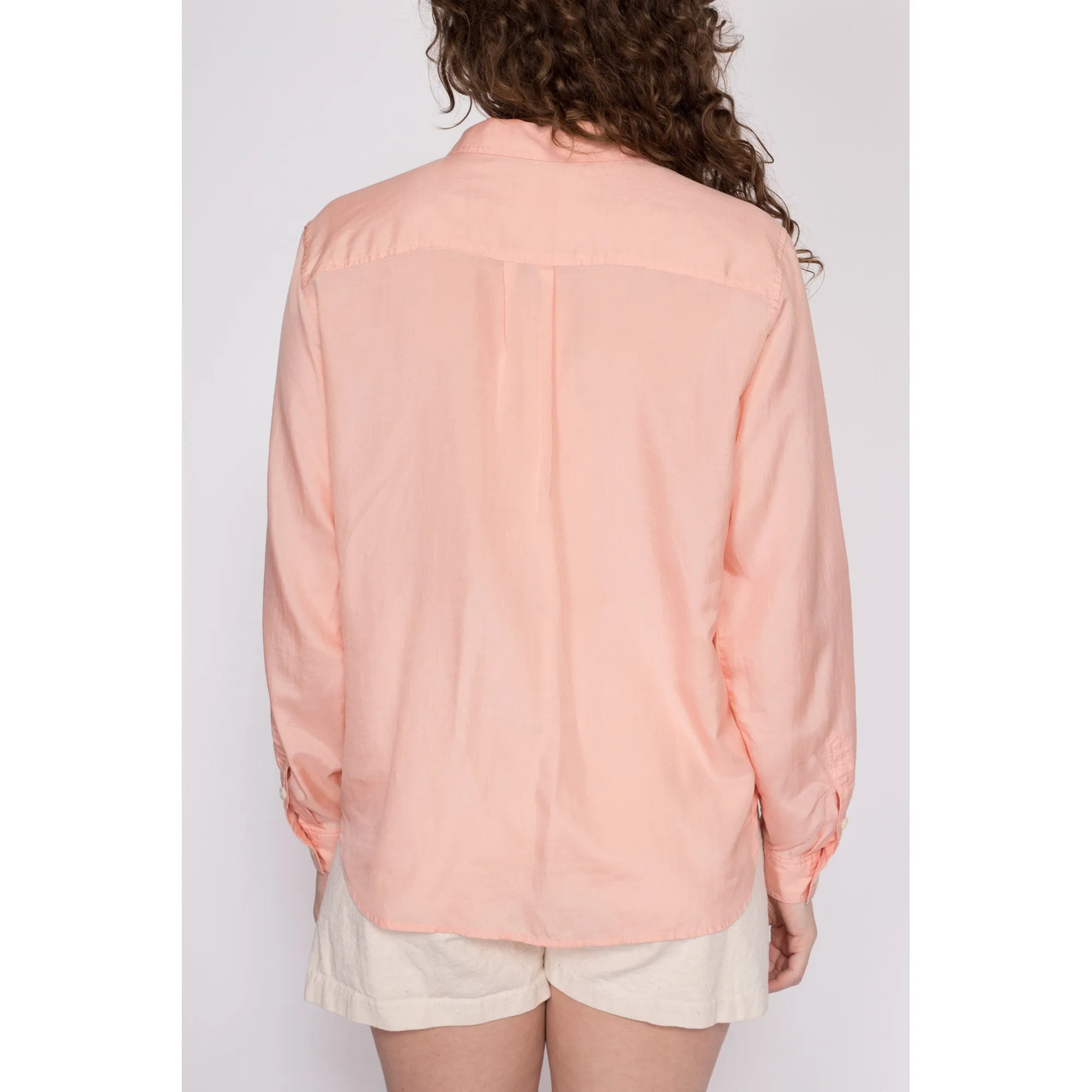 80s Peach Silk Blend Cuffed Sleeve Blouse - Large