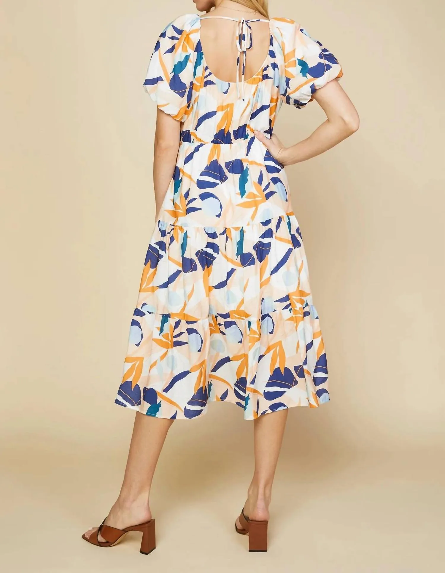 ABSTRACT BOTANICAL MIDI DRESS
