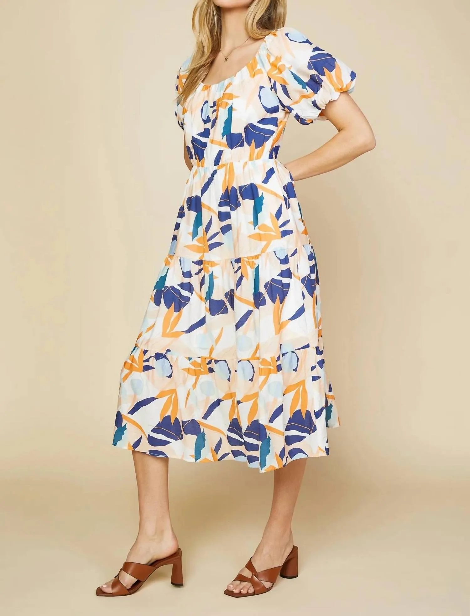 ABSTRACT BOTANICAL MIDI DRESS