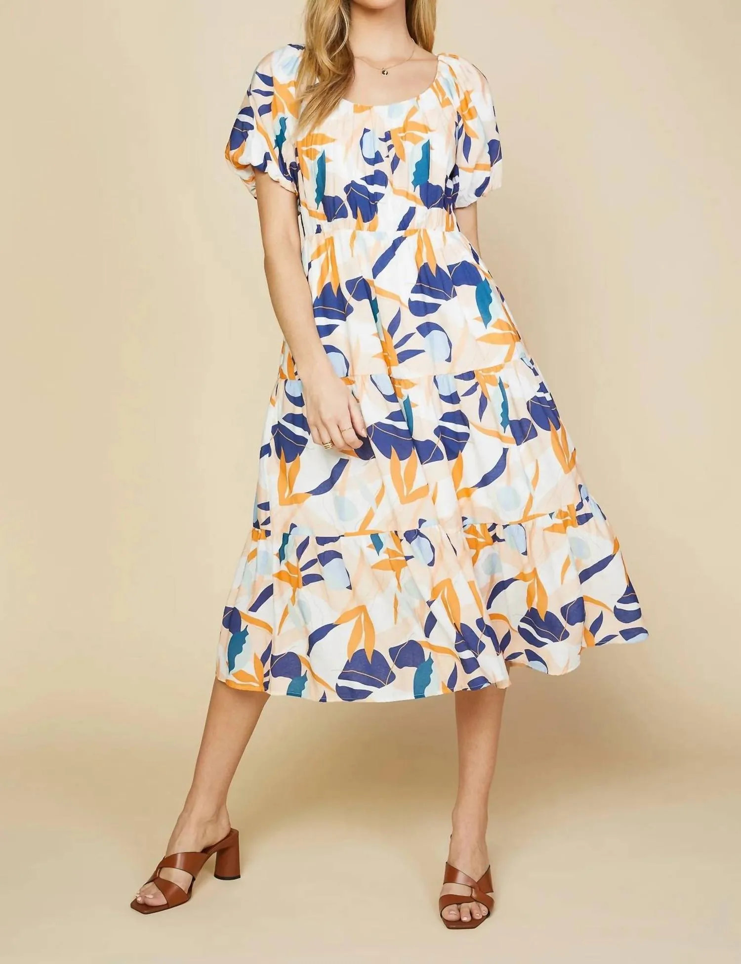 ABSTRACT BOTANICAL MIDI DRESS