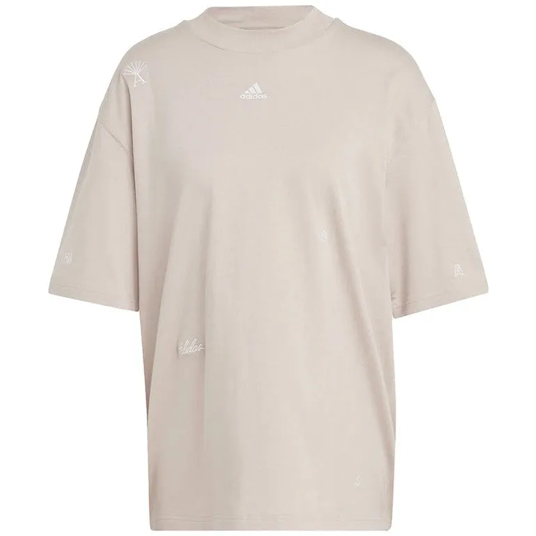 Adidas Womens BLUV Q1 Boyfriend T Shirt Wonder Taupe White