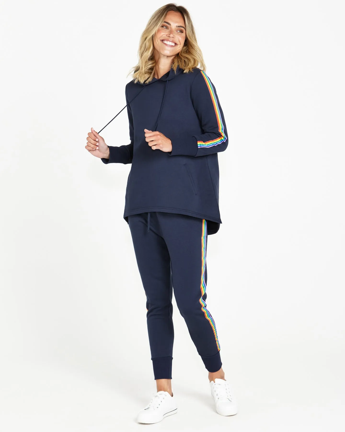 Betty Basics Huntington Stripe Hoodie Dark Blue Rainbow