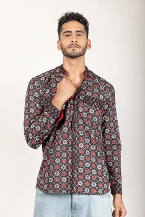 Black Ajrakh-Printed Shirt