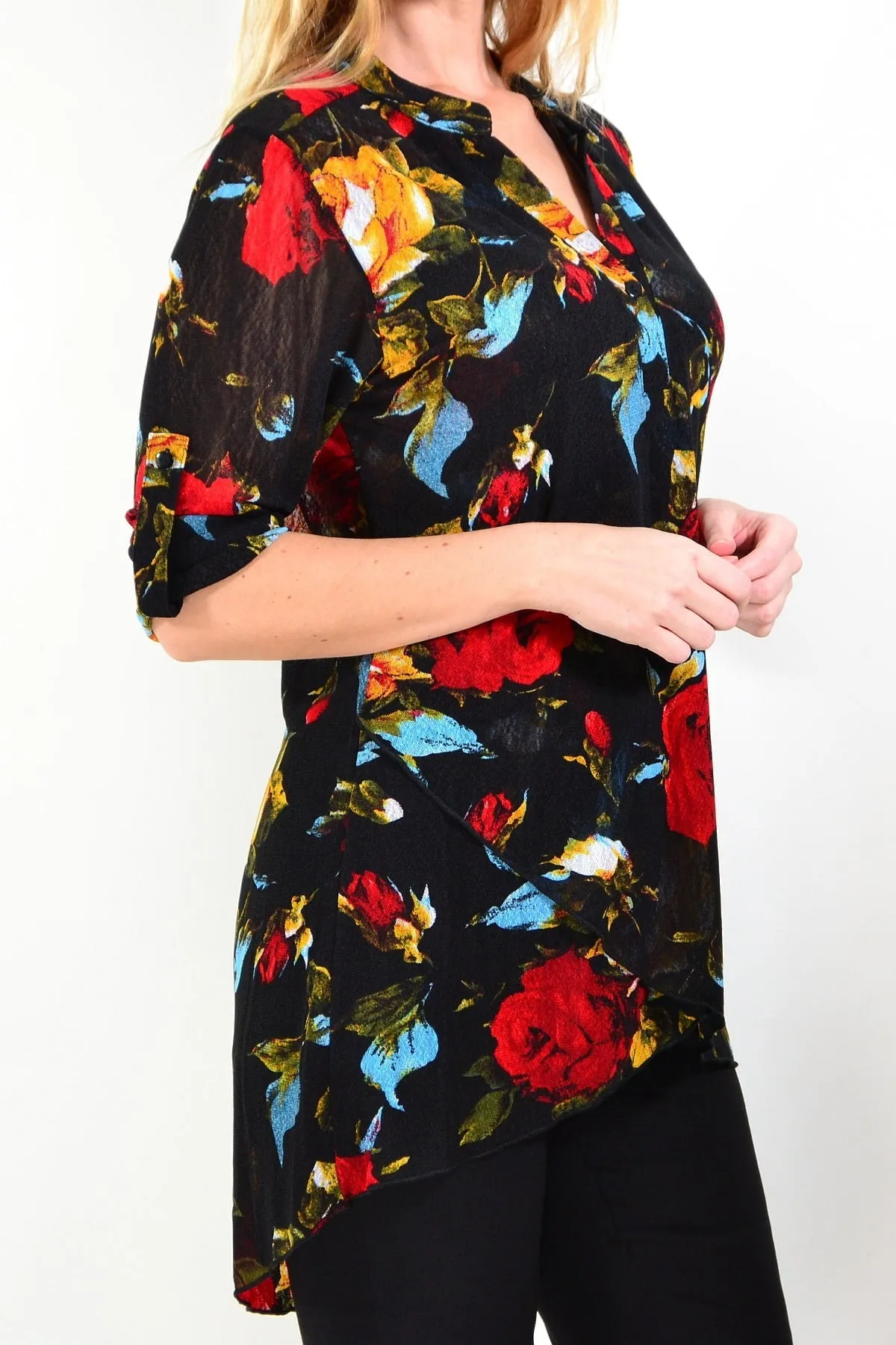 Black Floral Mesh Ladies Tunic Top