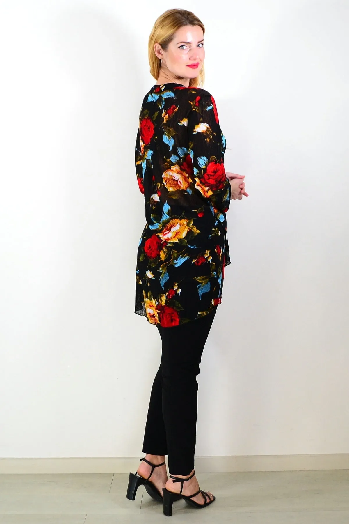 Black Floral Mesh Ladies Tunic Top
