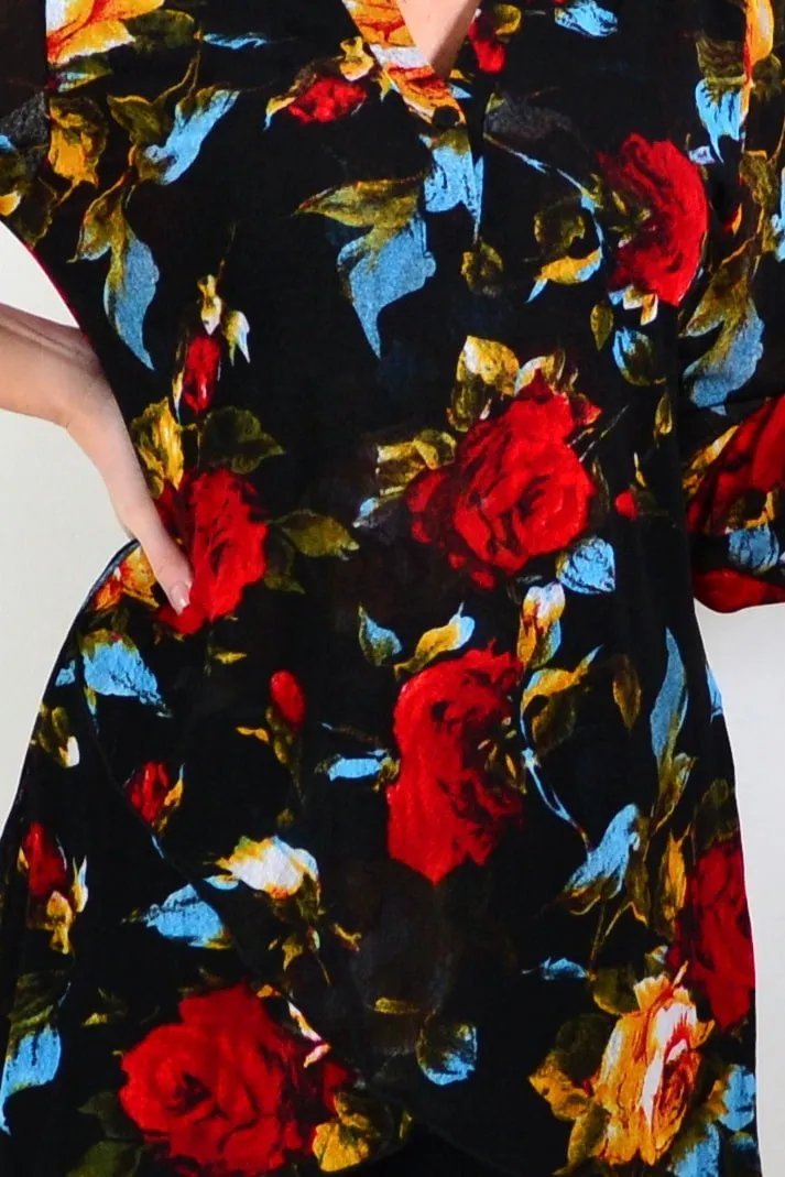 Black Floral Mesh Ladies Tunic Top