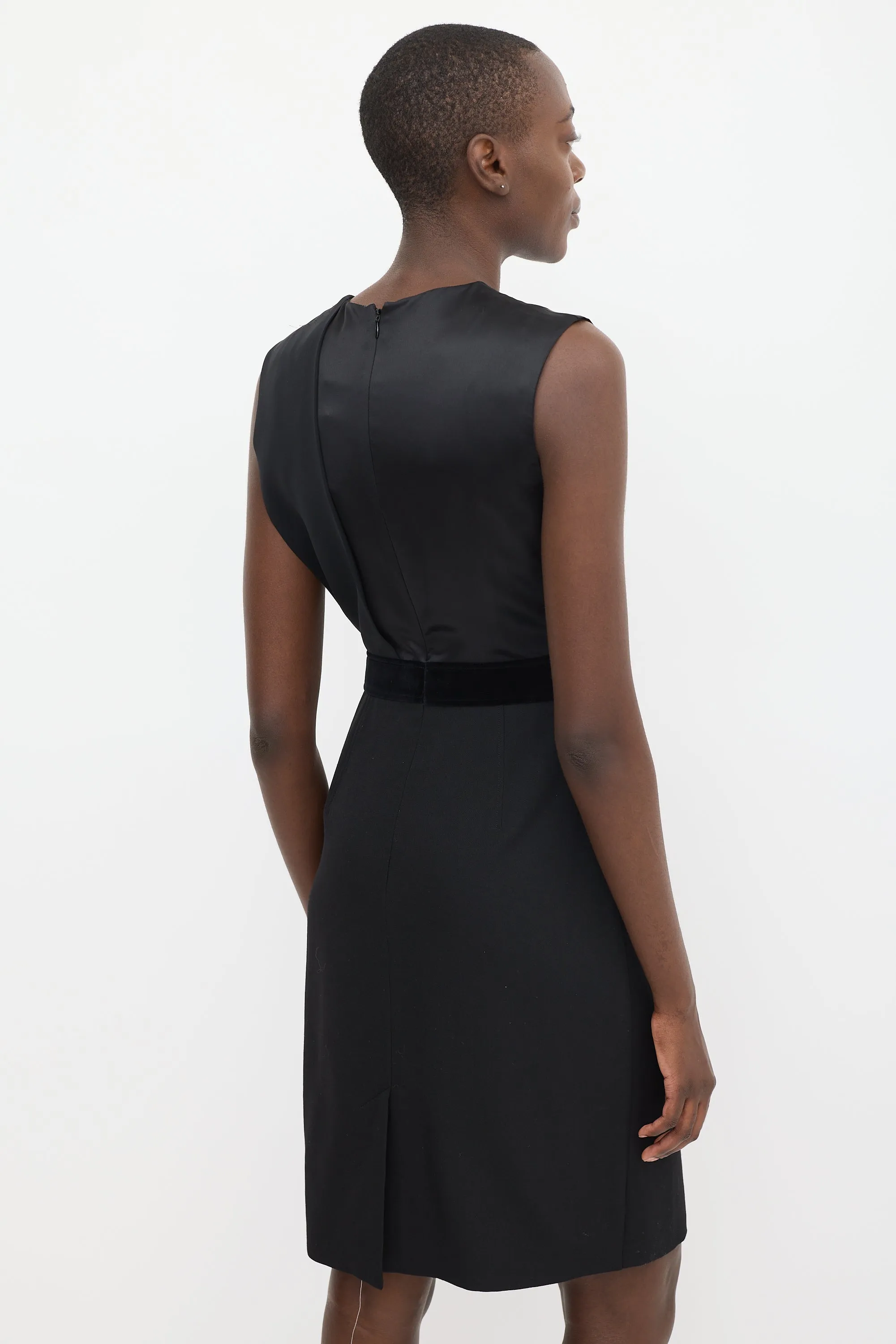 Black Silk Pleated Wrap Dress