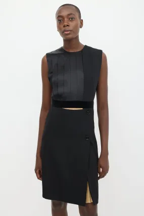 Black Silk Pleated Wrap Dress