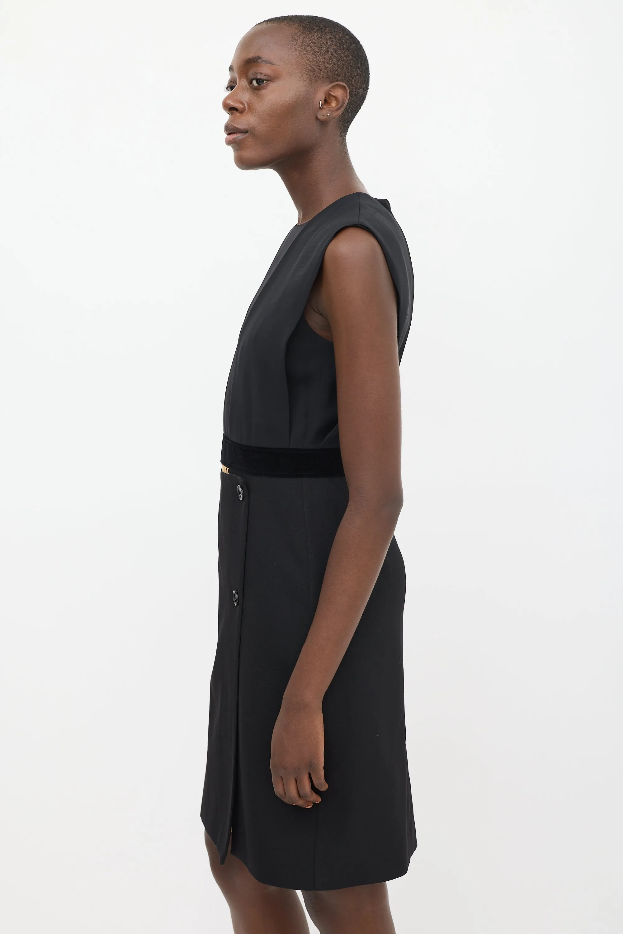 Black Silk Pleated Wrap Dress
