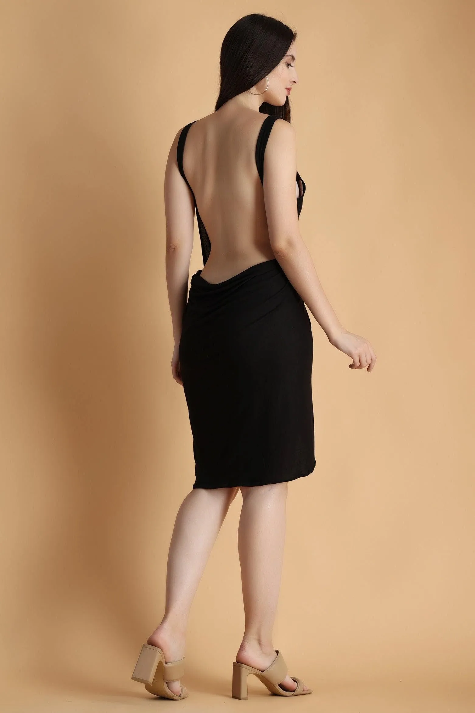 Black Solid Wrap Around Cover Up Dress