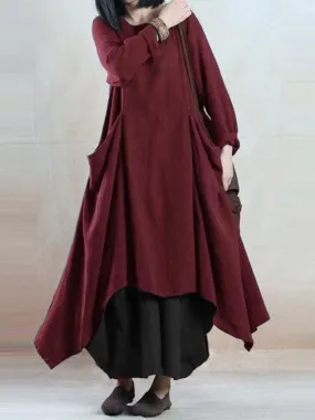 Casual Lazy Solid Color Women'S Cotton And Linen Dress