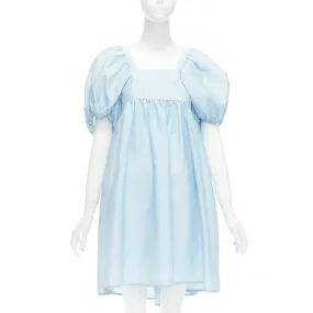 CECILIE BAHNSEN blue silk blend rose silk jacquard puff babydoll dress UK6 XS