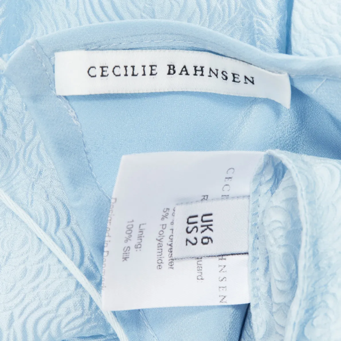 CECILIE BAHNSEN blue silk blend rose silk jacquard puff babydoll dress UK6 XS