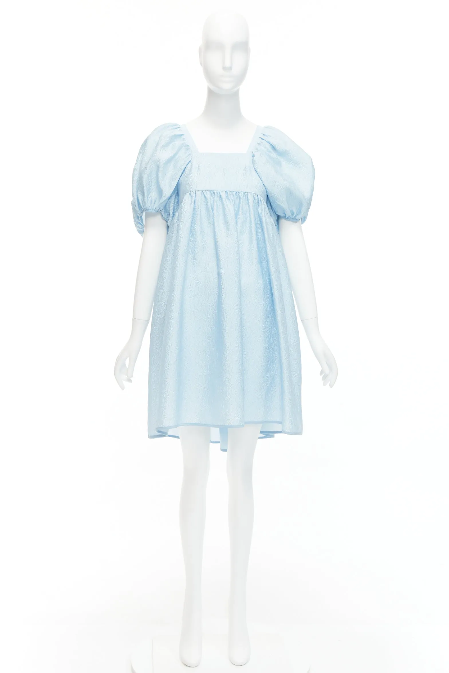 CECILIE BAHNSEN blue silk blend rose silk jacquard puff babydoll dress UK6 XS