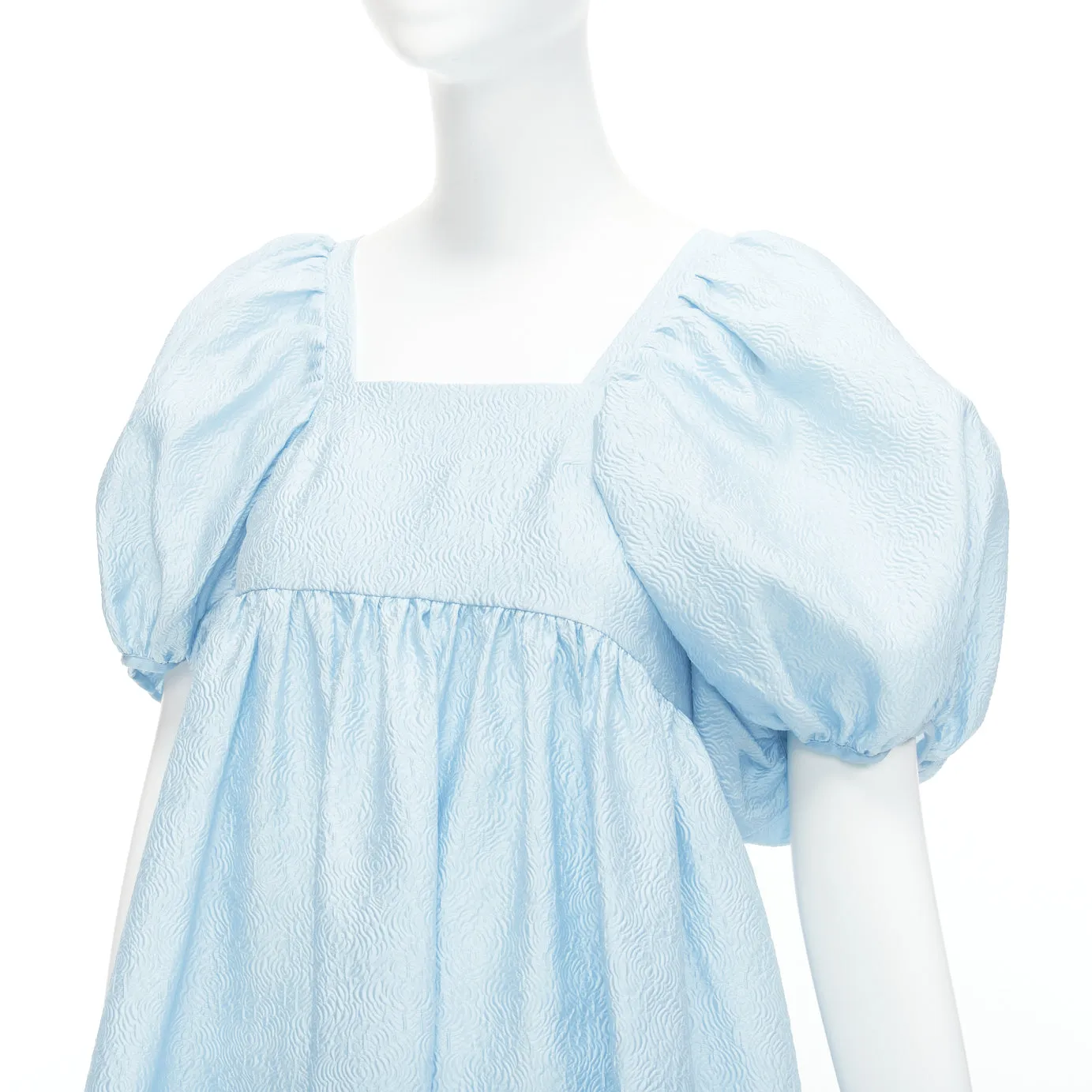 CECILIE BAHNSEN blue silk blend rose silk jacquard puff babydoll dress UK6 XS
