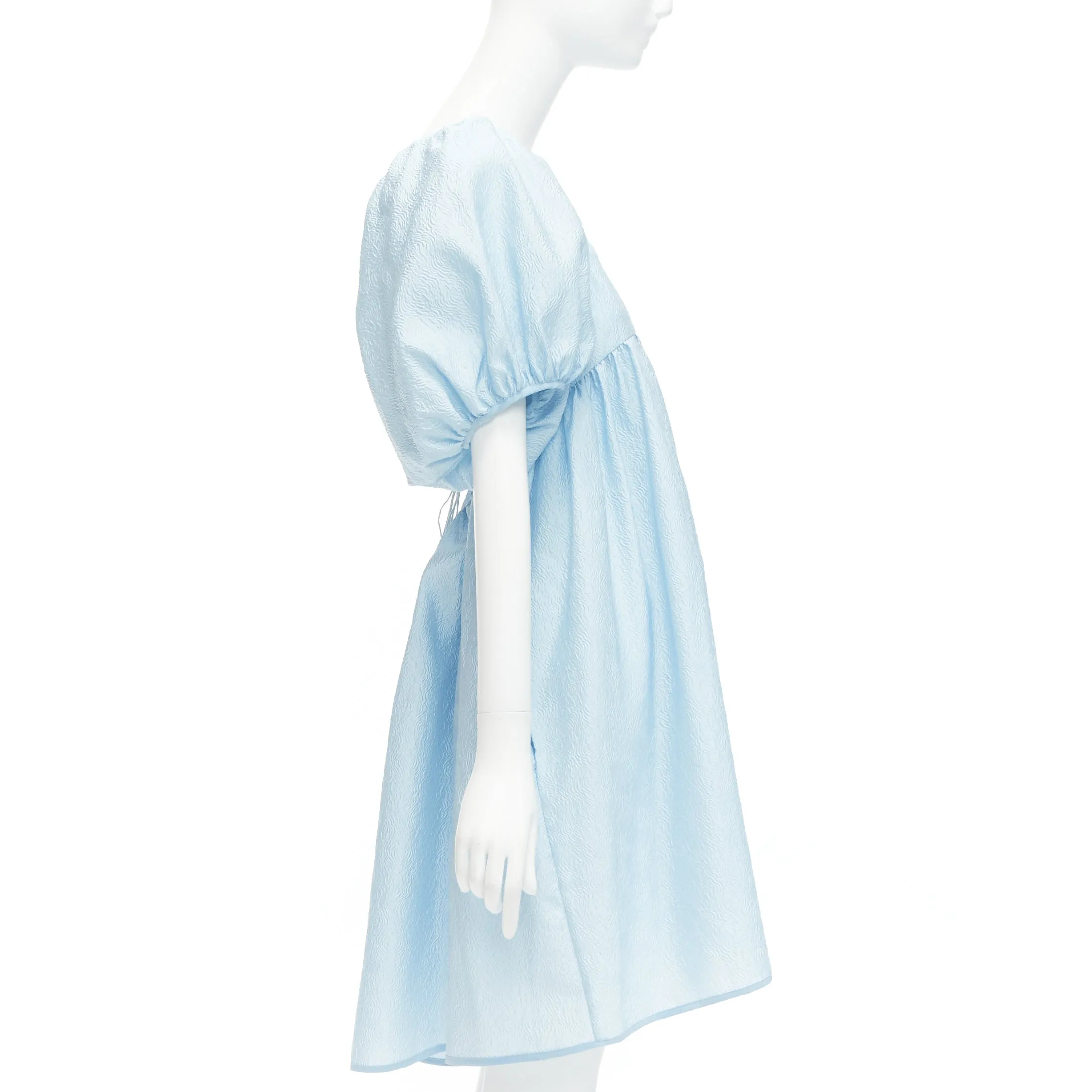 CECILIE BAHNSEN blue silk blend rose silk jacquard puff babydoll dress UK6 XS