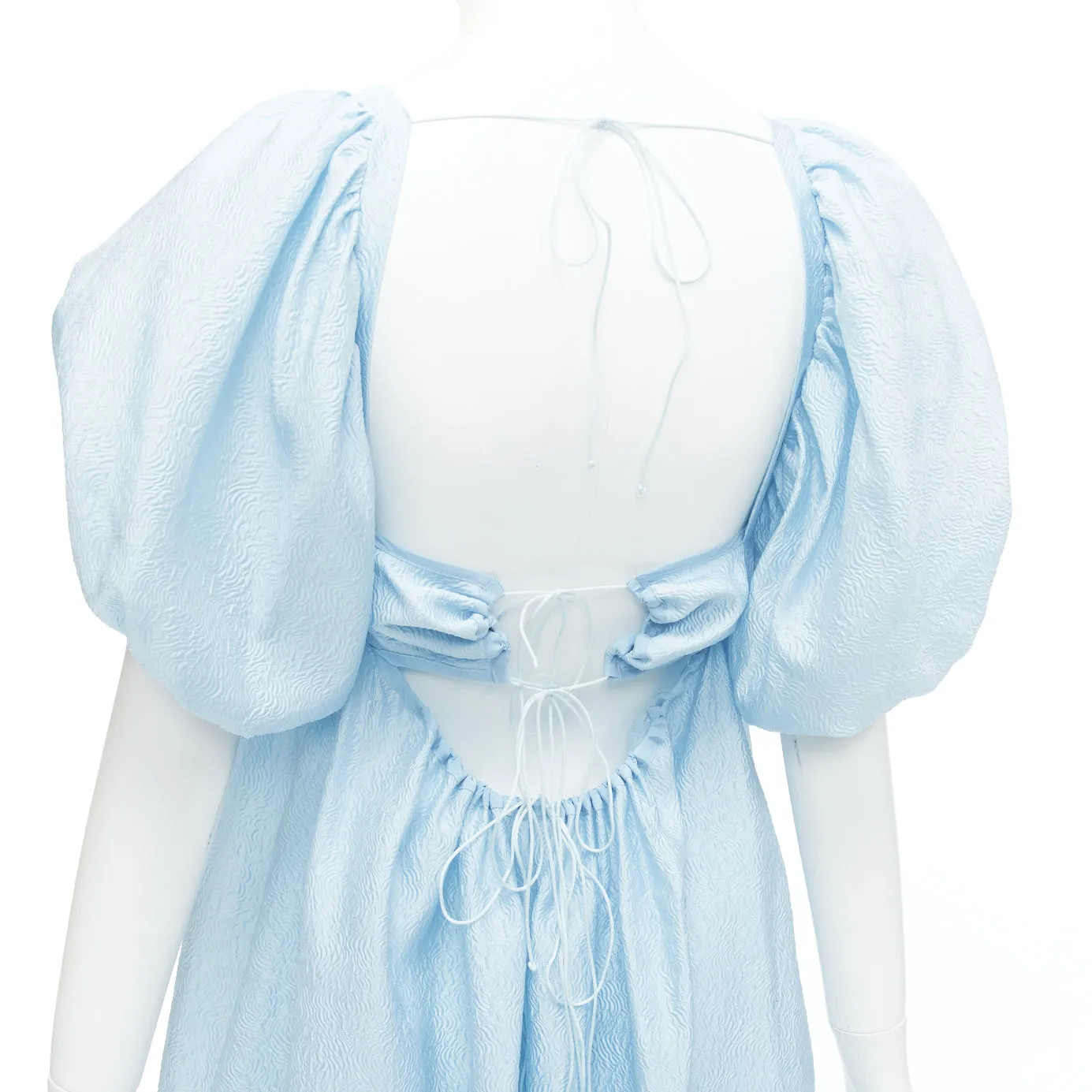 CECILIE BAHNSEN blue silk blend rose silk jacquard puff babydoll dress UK6 XS