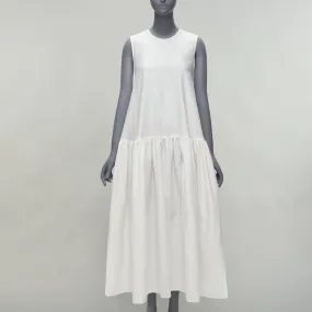 CECILIE BAHNSEN white silk blend jacquard sleeveless babydoll midi dress UK6 XS