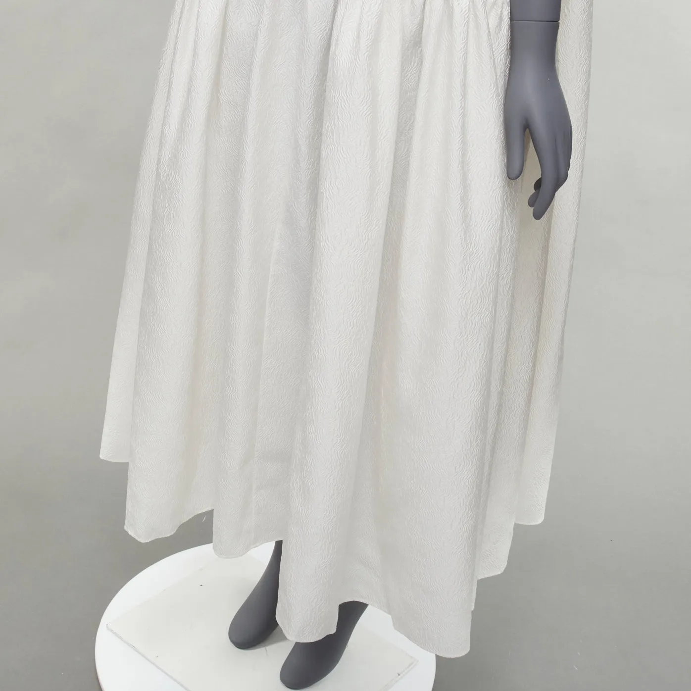 CECILIE BAHNSEN white silk blend jacquard sleeveless babydoll midi dress UK6 XS