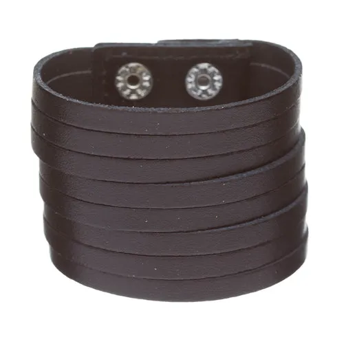 Chic Trendy Multi Strands Genuine Leather Fashion Wide Wrap Bracelet Black