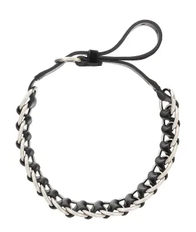 Damaged/ Store Return Miu Miu Black/Silver Leather Woven Silver Chain Choker Necklace-One Size