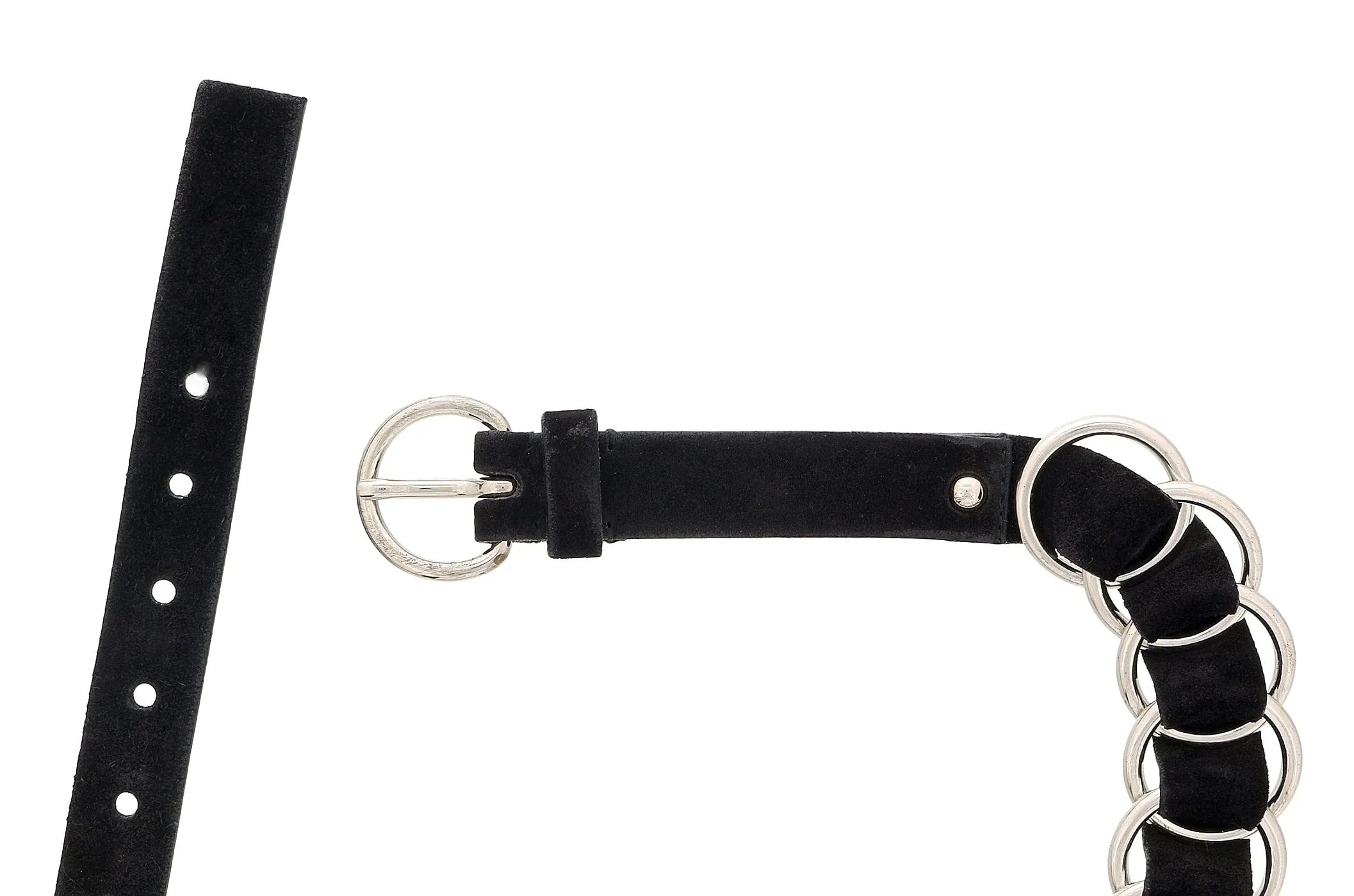 Damaged/ Store Return Miu Miu Black/Silver Leather Woven Silver Chain Choker Necklace-One Size