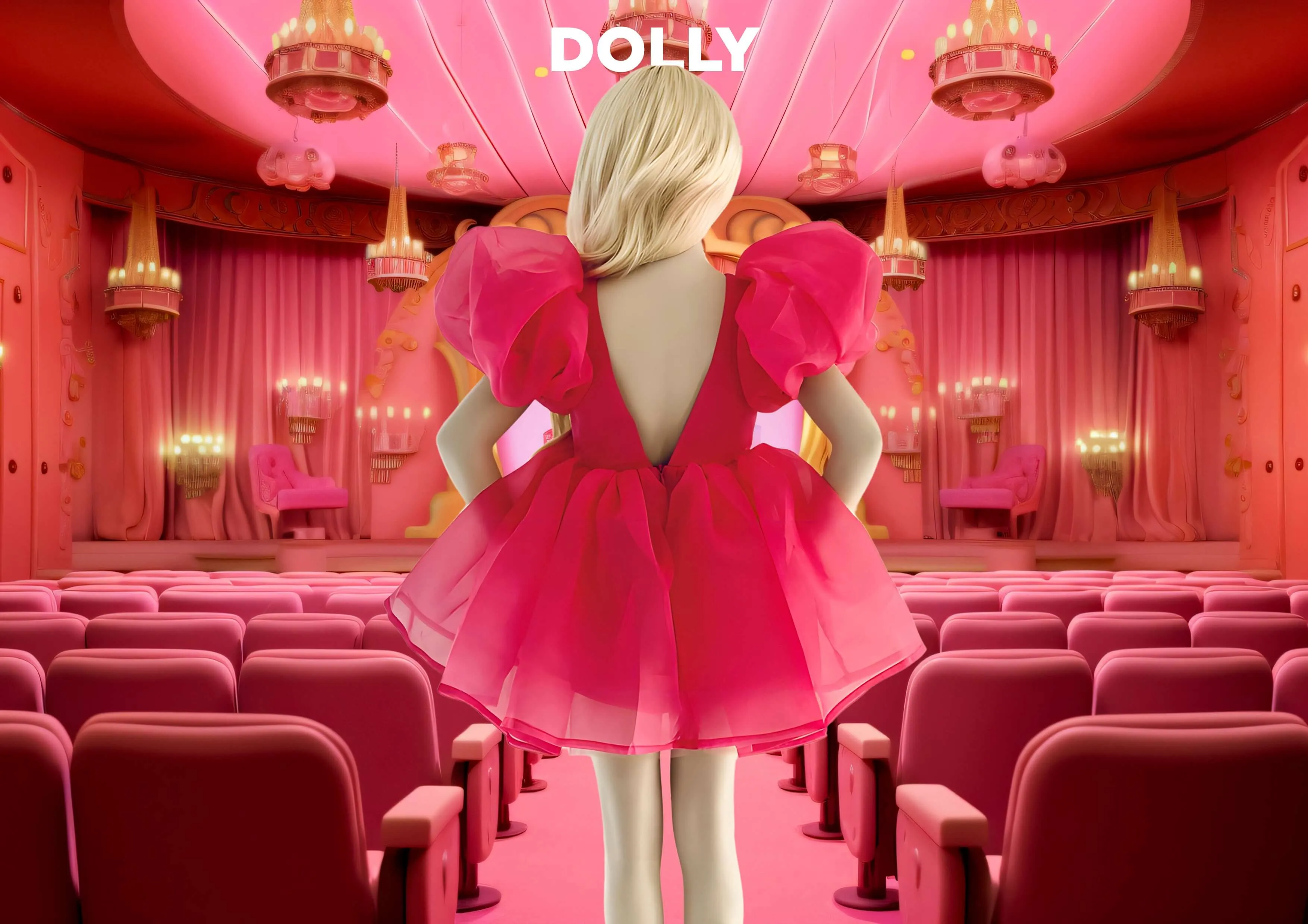 DOLLY WORLD V-BACK PUFF SLEEVE ORGANZA TUTU DRESS barbiepink
