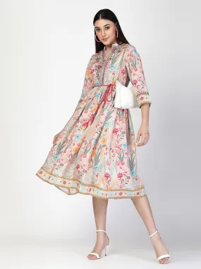 Embroidered Waist Tie Up Dress