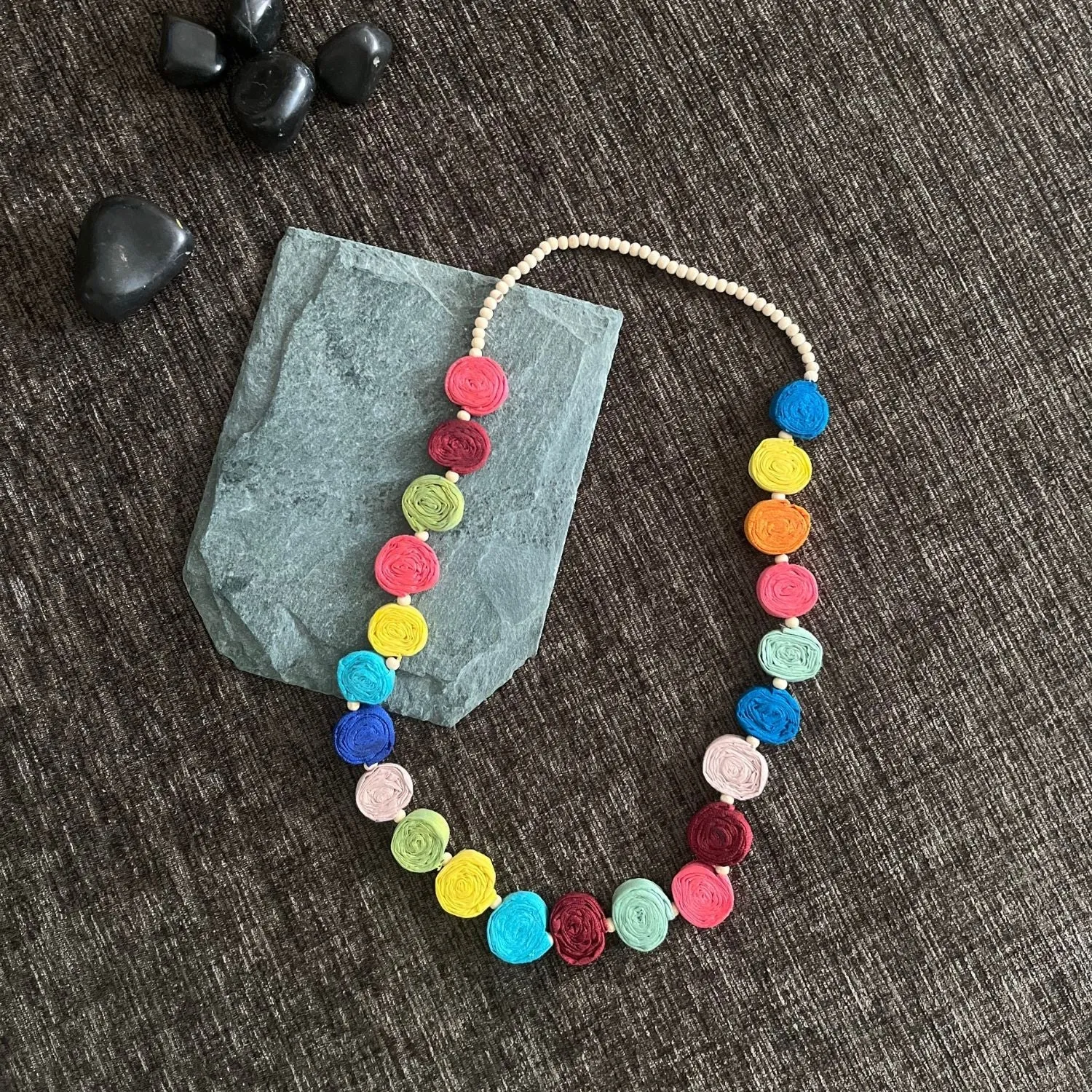 Eye Catching Coiled Necklace | Hand Rolled Fabric | Artistic | Vibrant & Chic