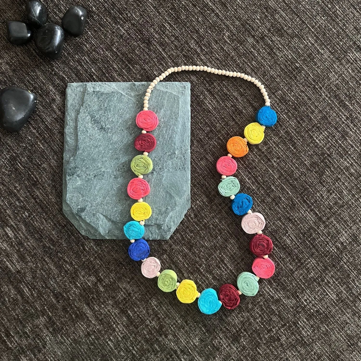 Eye Catching Coiled Necklace | Hand Rolled Fabric | Artistic | Vibrant & Chic
