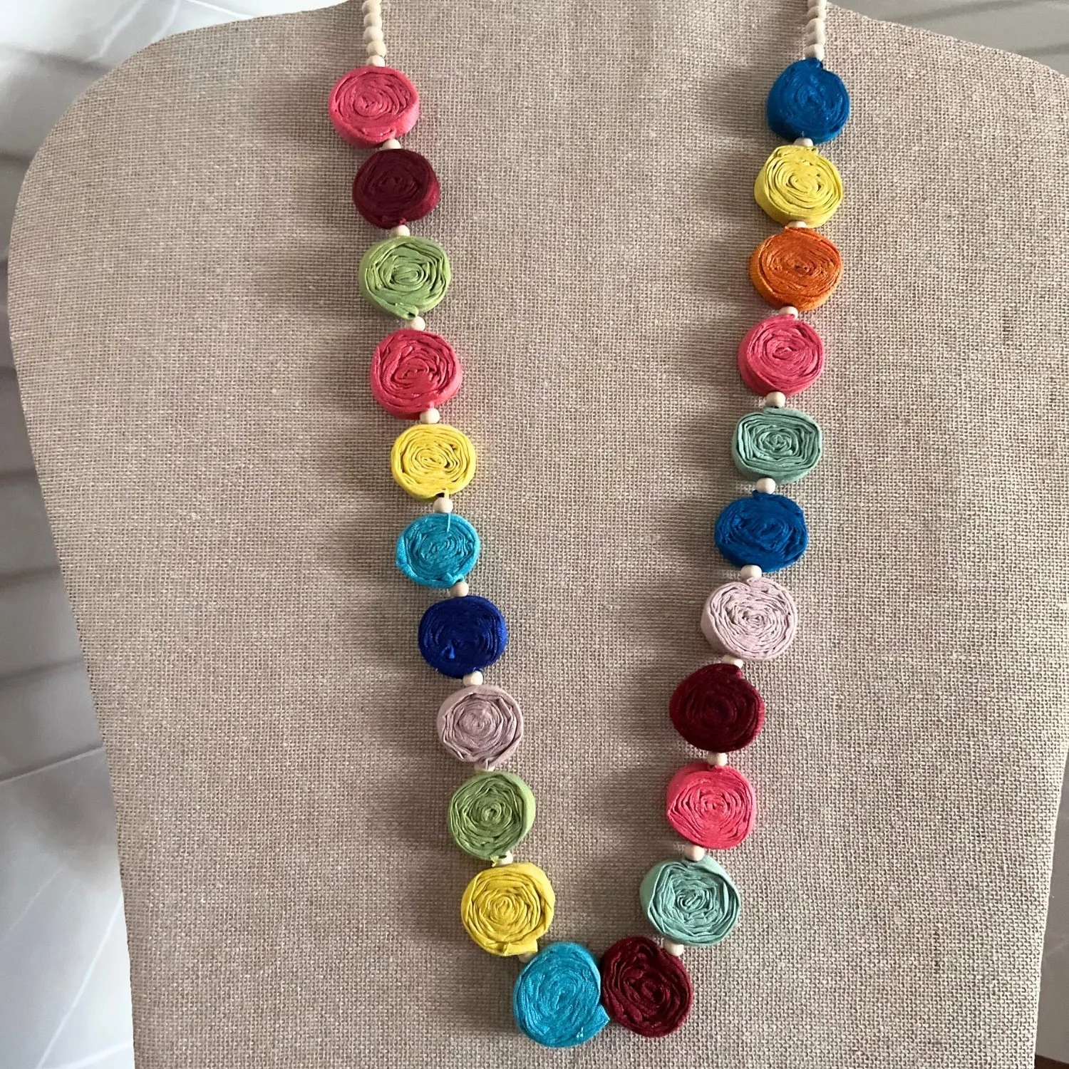 Eye Catching Coiled Necklace | Hand Rolled Fabric | Artistic | Vibrant & Chic