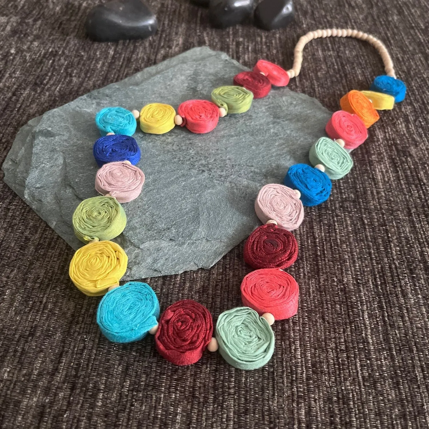 Eye Catching Coiled Necklace | Hand Rolled Fabric | Artistic | Vibrant & Chic