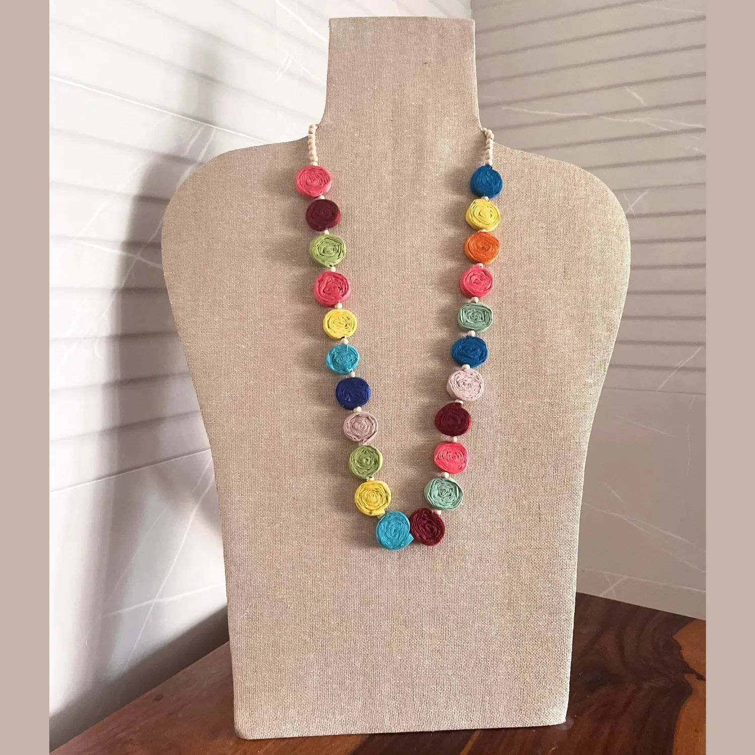 Eye Catching Coiled Necklace | Hand Rolled Fabric | Artistic | Vibrant & Chic