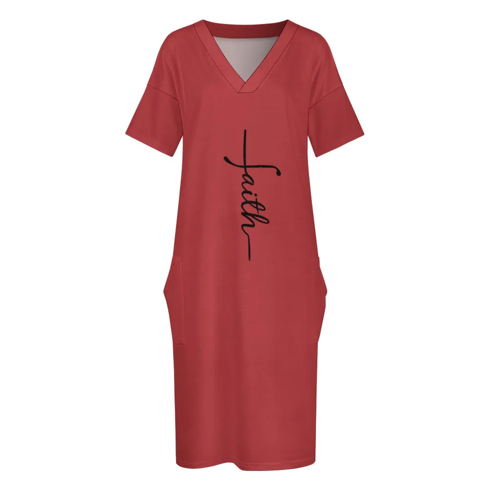 Faith Brown Berry Loose Pocket Christian Dress