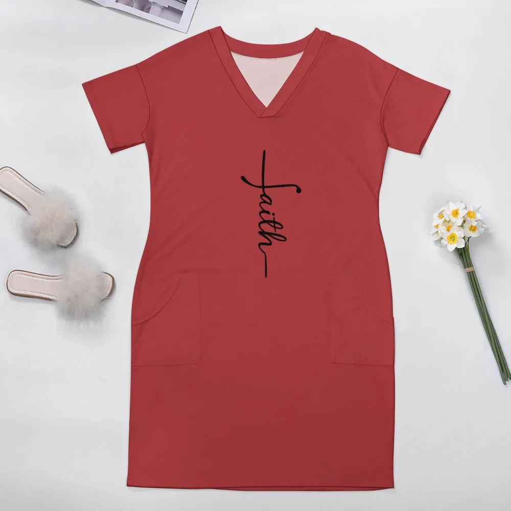 Faith Brown Berry Loose Pocket Christian Dress