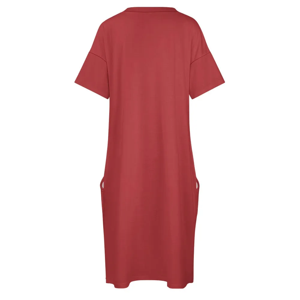 Faith Brown Berry Loose Pocket Christian Dress