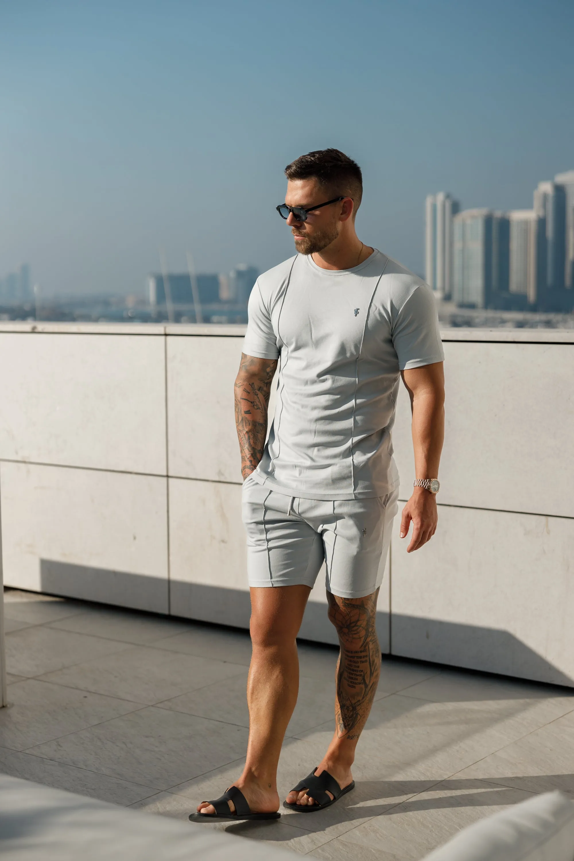 Father Sons Light Grey / Silver Crew T Shirt With Pintuck Detail - FSH1049