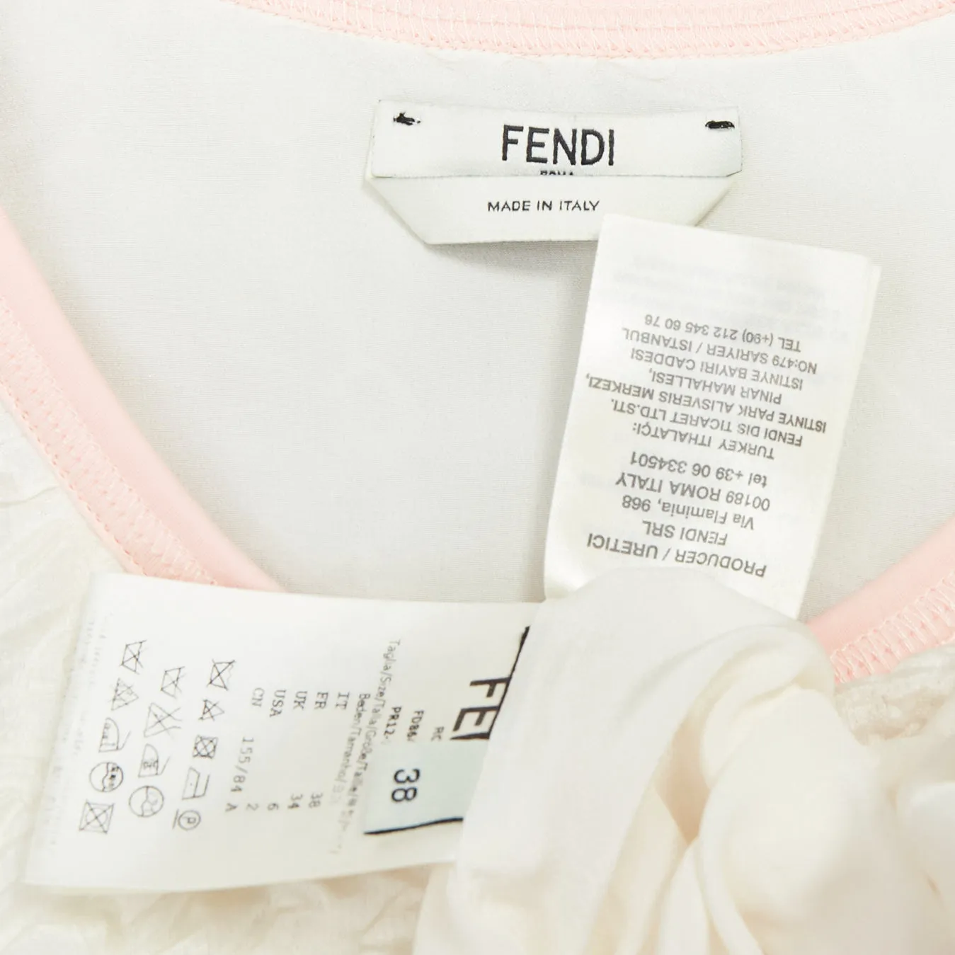 FENDI white pink black silk blend cloque babydoll tent dress IT38 XS