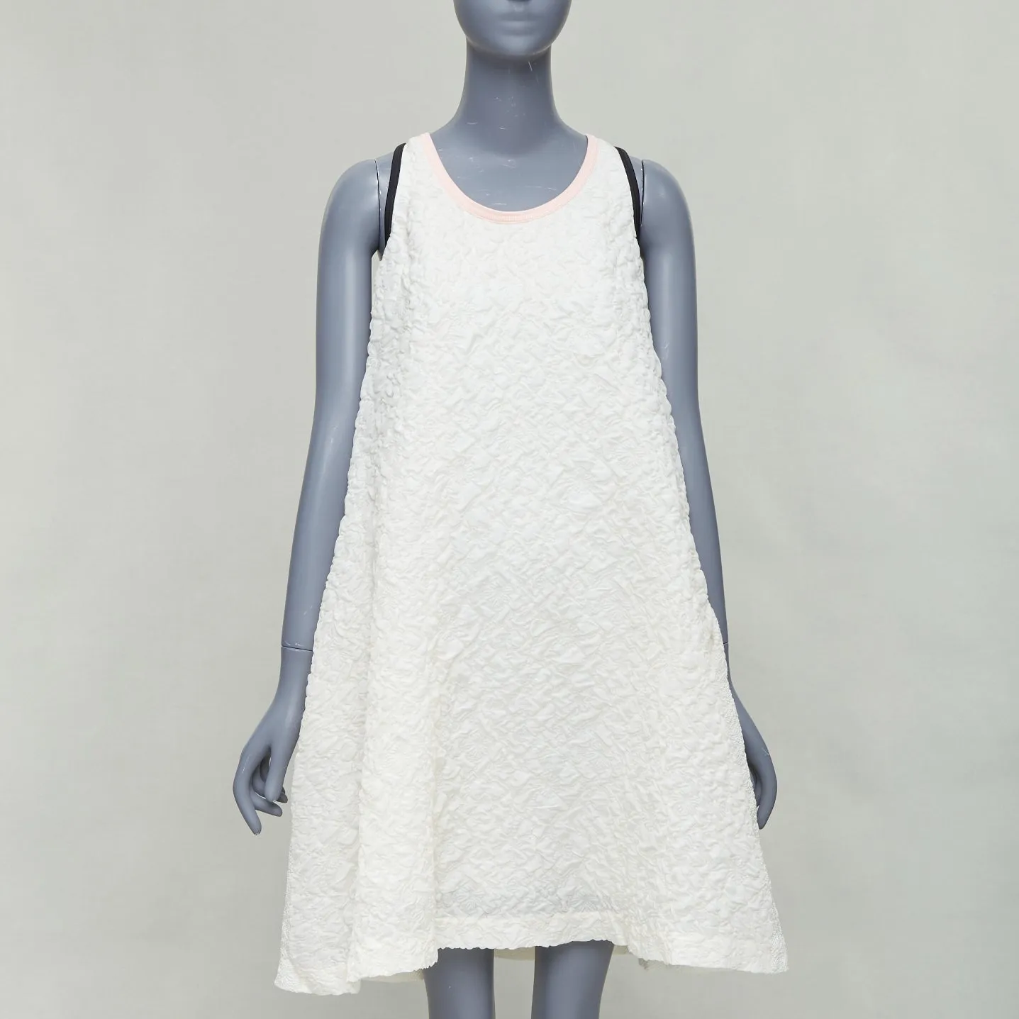 FENDI white pink black silk blend cloque babydoll tent dress IT38 XS