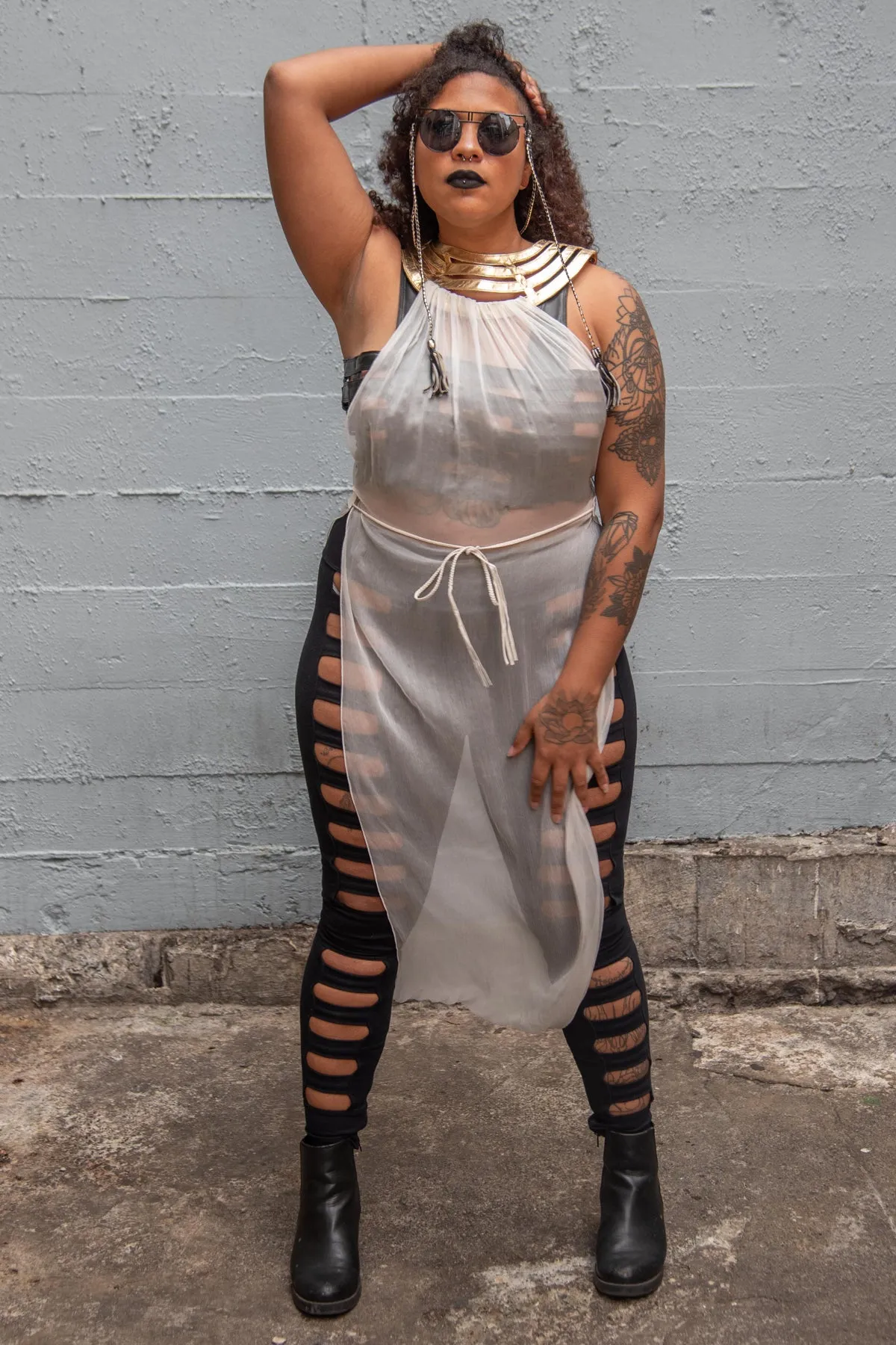 Five and Diamond Desert Cage Dress - leather/silk