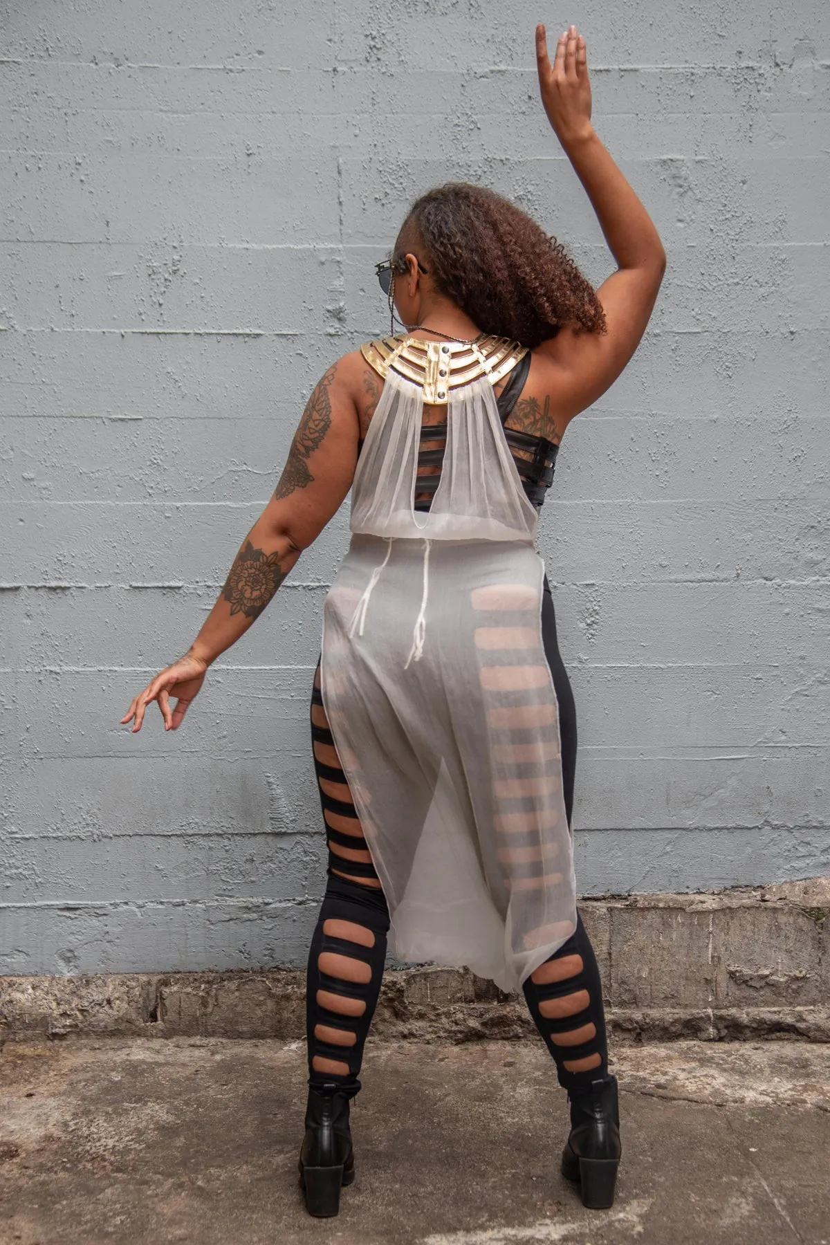 Five and Diamond Desert Cage Dress - leather/silk