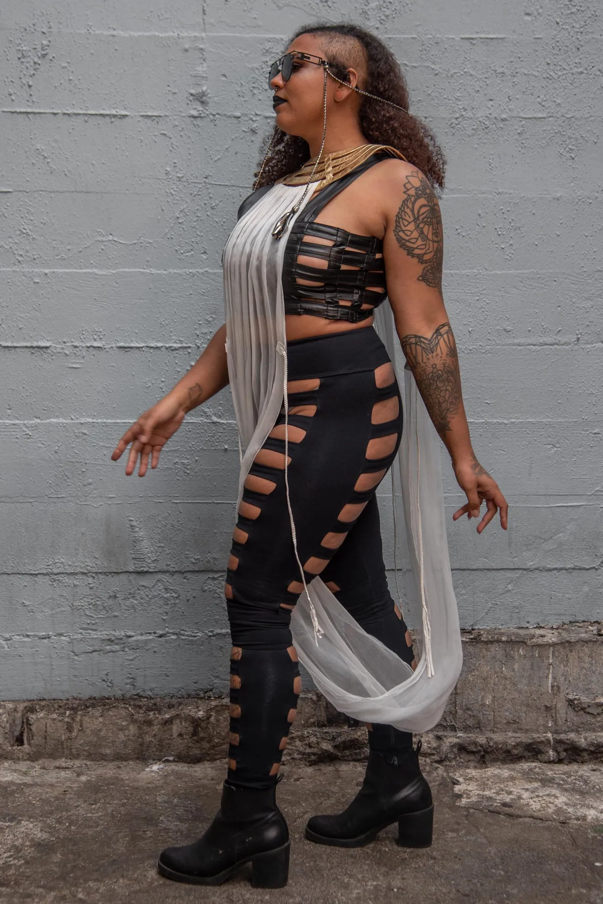 Five and Diamond Desert Cage Dress - leather/silk