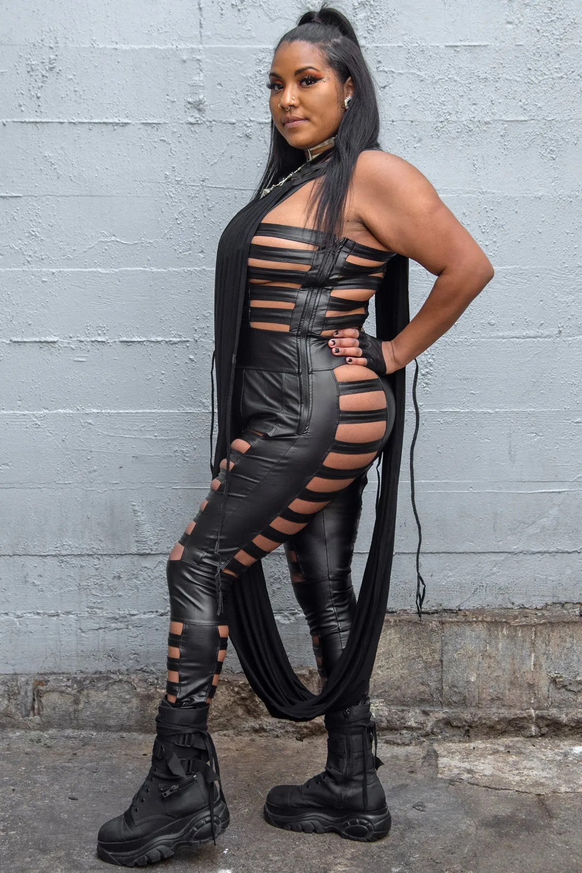 Five and Diamond Desert Cage Dress - leather/viscose