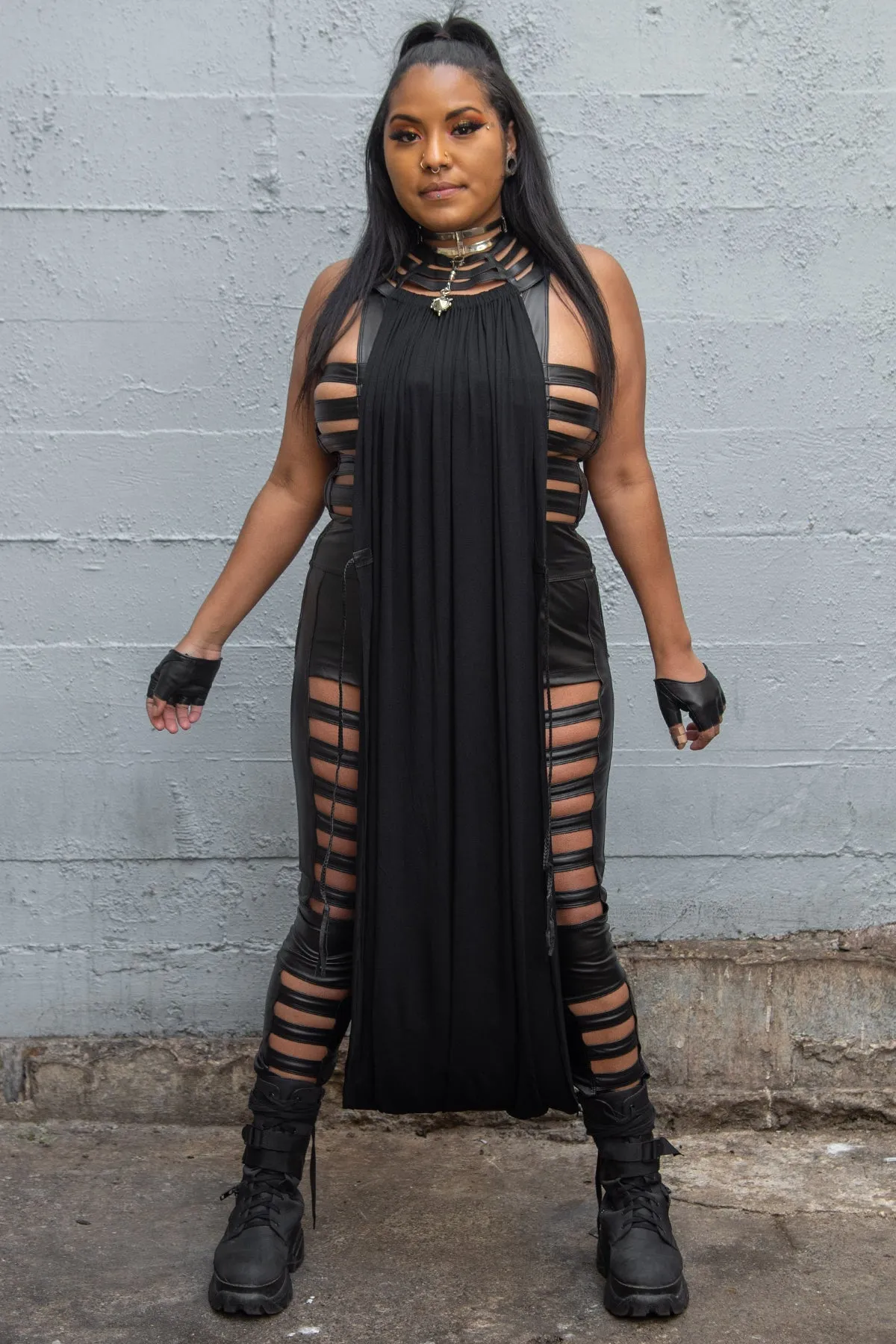 Five and Diamond Desert Cage Dress - leather/viscose