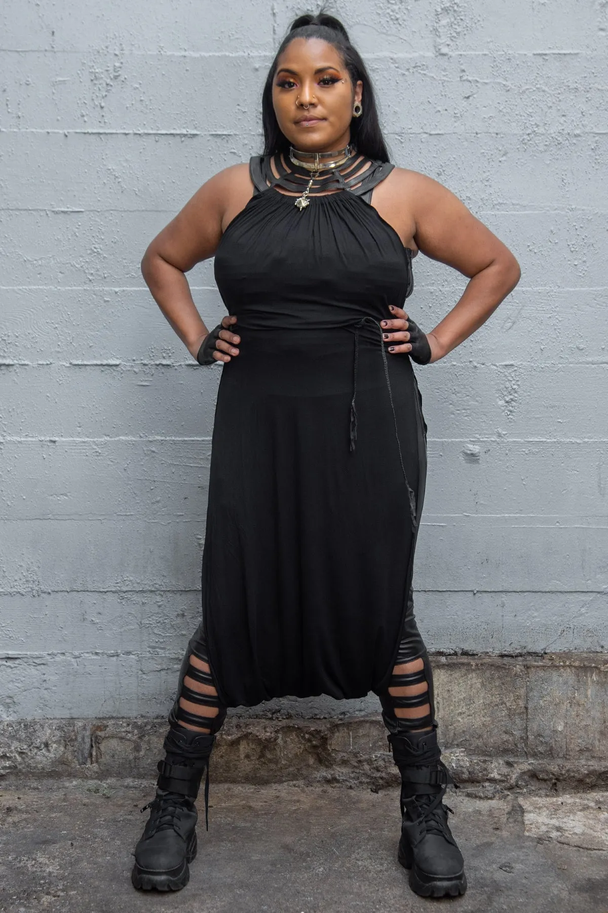 Five and Diamond Desert Cage Dress - leather/viscose