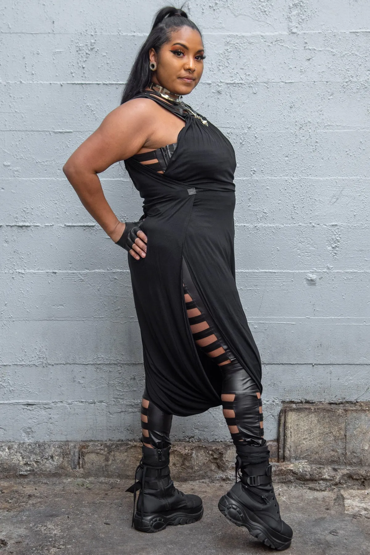 Five and Diamond Desert Cage Dress - leather/viscose